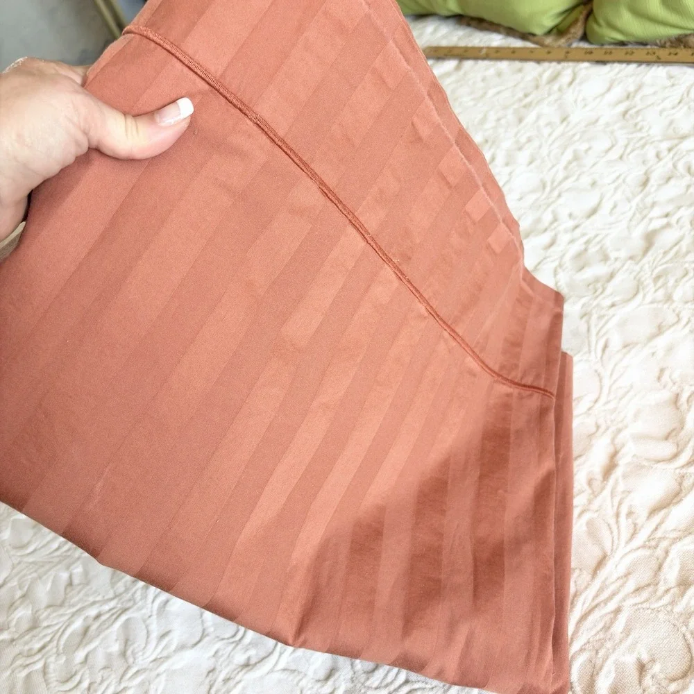 The Company Store King Flat Sheet Supima Cotton Terra-Cotta Rust Stripe Sateen